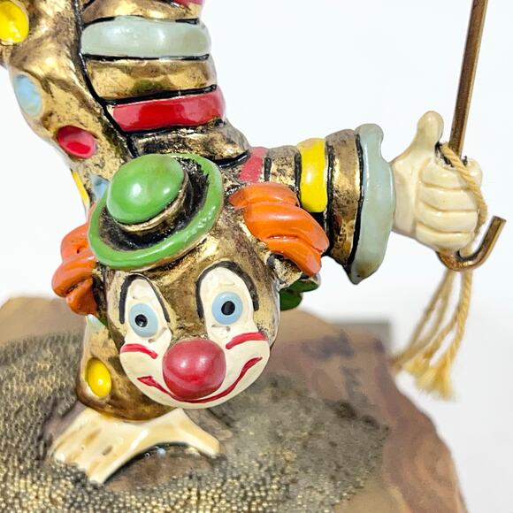 Ron Lee Acrobat Handstand Clown Umbrella Gold Onyx Hand Painted Signed 1982 - Picture 8 of 16